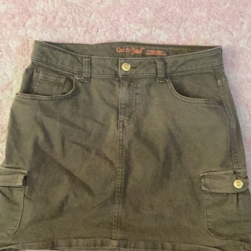 Army green jean skirt